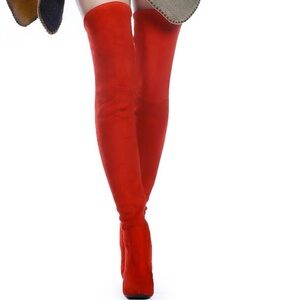 Women Stretch Suede Chunky Heel Over The Knee Boots Thigh High